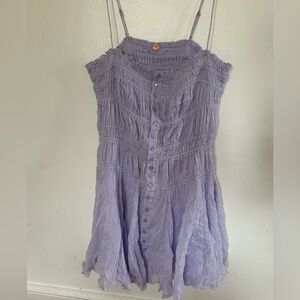 Free People Violet Frost Smocked Button Front Sundress Hand Dyed Adjustable M